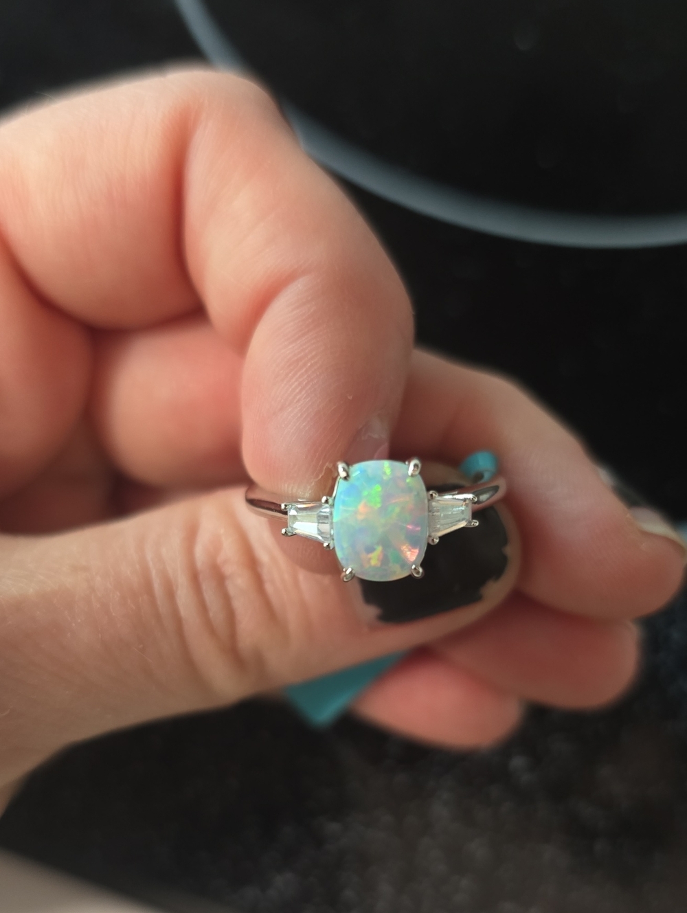 White Opal Six-Prong Ring Opal Ring in Silver NWT Size 9